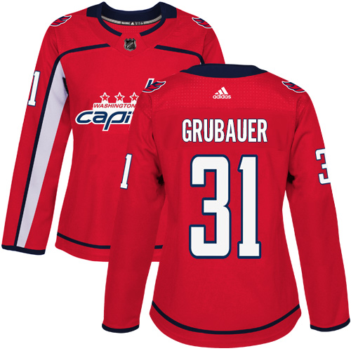 Adidas Washington Capitals 31 Philipp Grubauer Red Home Authentic Women Stitched NHL Jersey